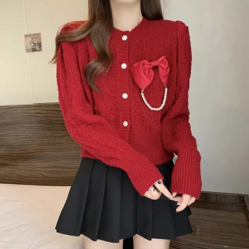 Elysia's Elegant Bow Cardigan