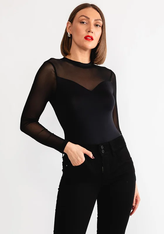 Daily Specials Pieces Milly Mesh Sleeve Bodysuit, Black