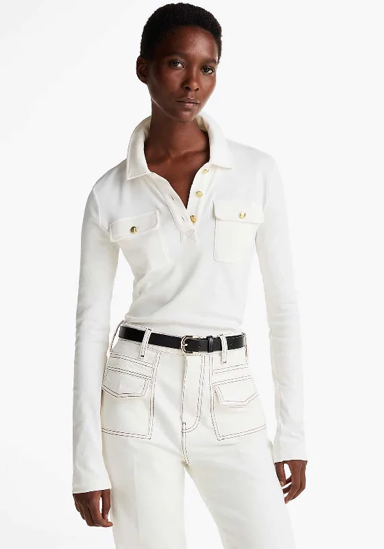 Weekend Savings Bonanza Tommy Hilfiger Womens Gold Button Long Sleeve Polo Top, Cream Weekend Savings Bonanza Tommy Hilfiger Womens Gold Button Long Sleeve Polo Top, Cream
