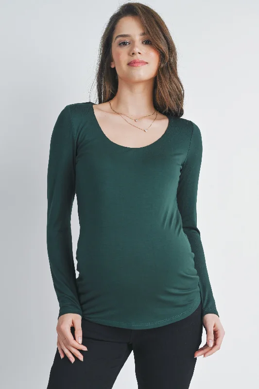 Fitted Long Sleeve Scoop Neck Maternity Top