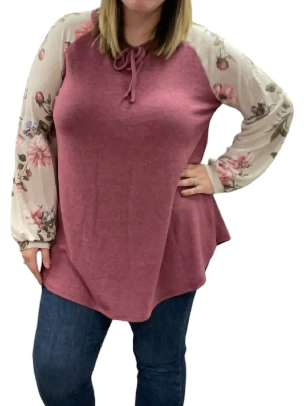 Overstock Tie Front Floral Sweater In Rust