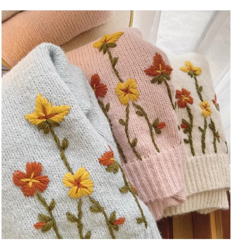 Weekend Offers You Can't Ignore embroidered round neck sweater for women sweet style sweater S4832 Weekend Offers You Can't Ignore embroidered round neck sweater for women sweet style sweater S4832
