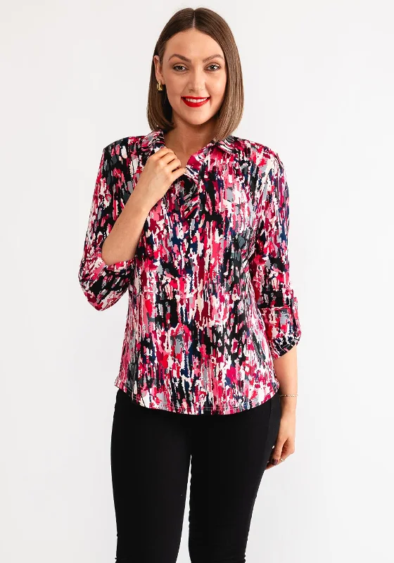 Discount Deals Leon Collection Abstract Print Blouse, Pink Multi