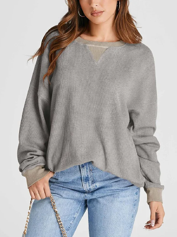 Weekend Discounts to Enjoy Waffle Knit Round Neck Long Sleeve T-Shirt