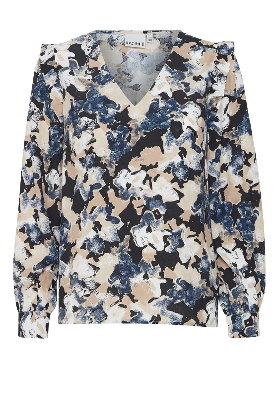 Special Buy Ichi Ganava Frill Shoulder Print Blouse, Total Eclipse