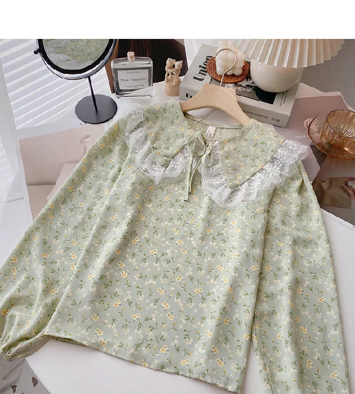 Online Exclusive Lace lace up baby collar Floral Shirt  6371