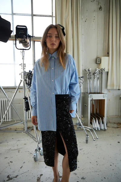 Hurry Up Striped Shirt With Tie Bands | White Blue