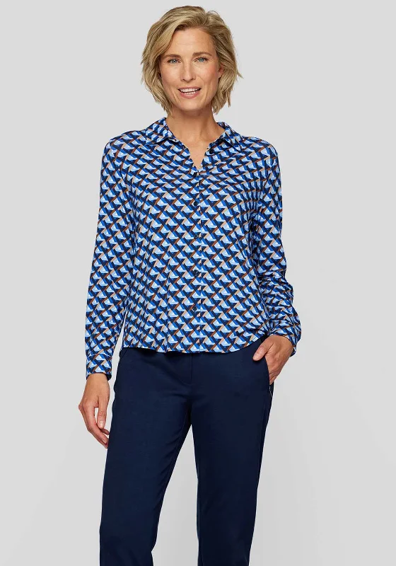Weekend Flash Sale Rabe Geometric Print Button Up Blouse, Blue