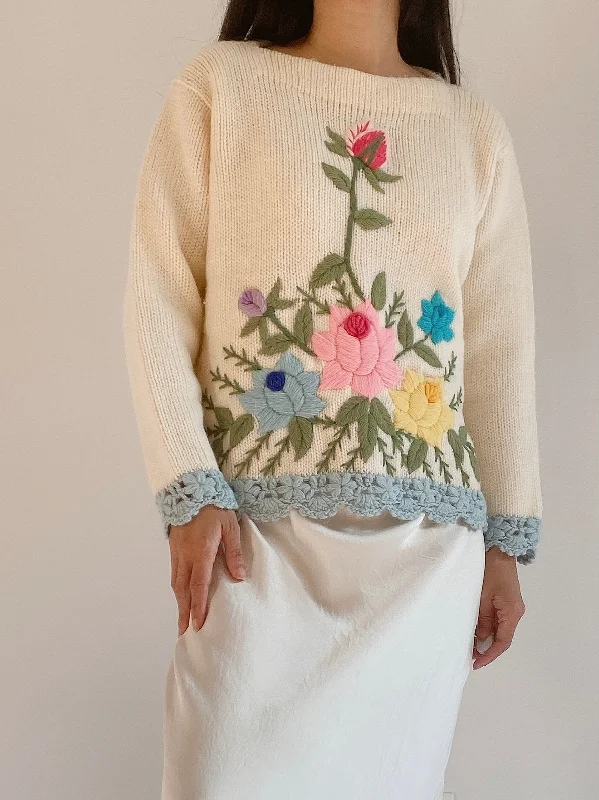 Stock Clearance Vintage Embroidered Floral Sweater - S