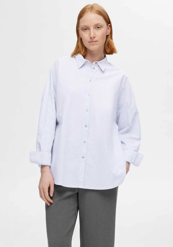 Shop the Weekend Away Selected Femme Nova Oxford Oversize Shirt, Bright White & Endless Sky