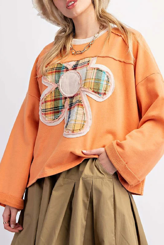 Weekend Discounts to Relish Russet Orange Flower Patched Crewneck Sweatshirt