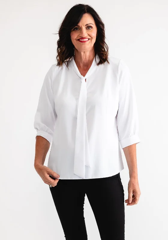 Deal Dash Via Veneto Tie Neck Blouse, White
