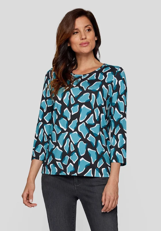 Steals and Deals Rabe Animal Print Top, Black and Blue