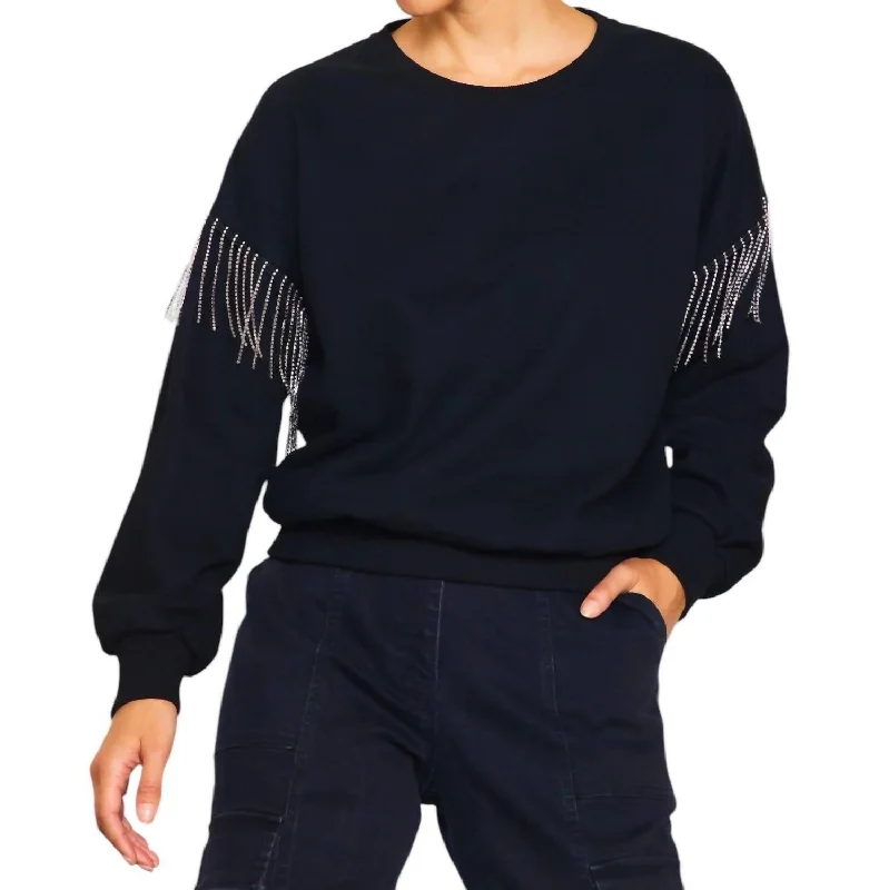 The Best Prices Rhinestone Fringe Sweater In Black