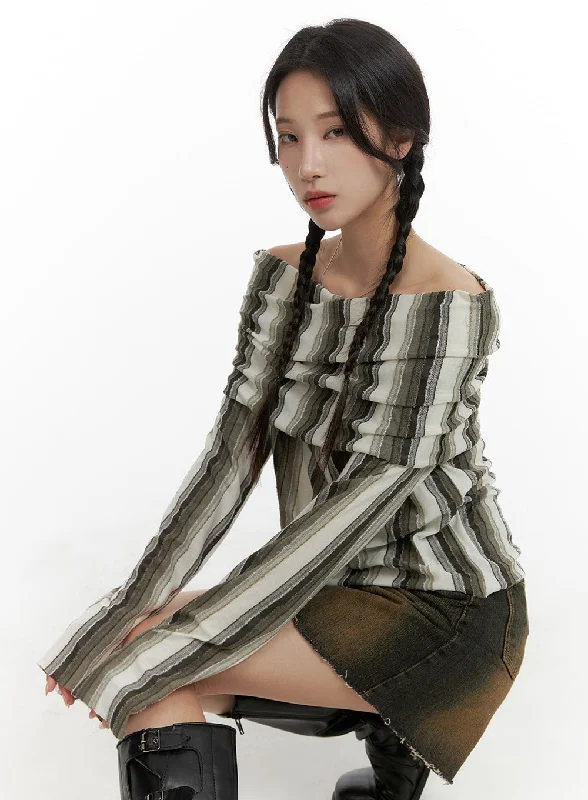Now or Never Striped Off Shoulder Long Sleeve CM427