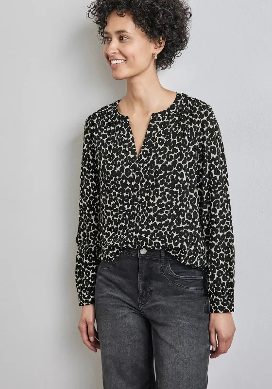 Savings Galore Street One Leopard Print V Neck Blouse, Black