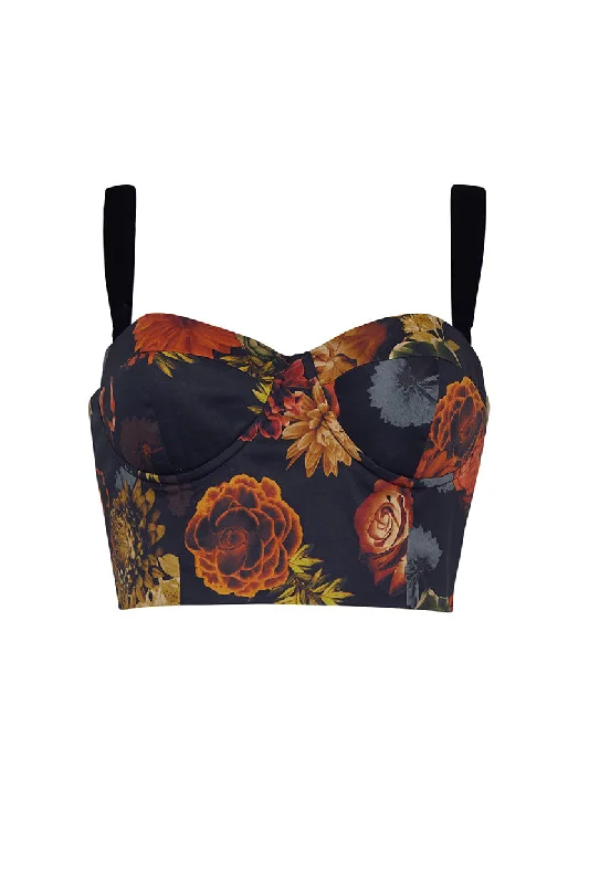 Midnight Madness Claudine Top in Black Harvest Bloom
