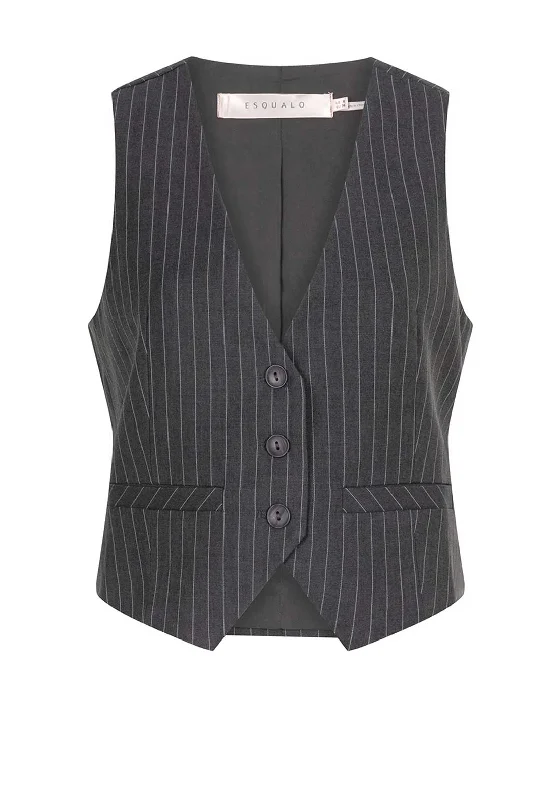 Weekend Specials to Relish Esqualo Pinstripe Button Up Waistcoat, Dark Grey