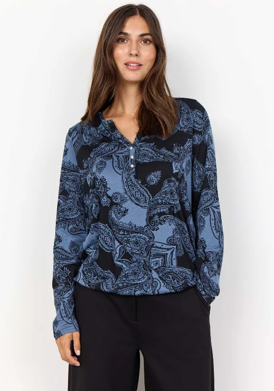 Bonus Offer Soyaconcept Felicity Paisley Print V Cut Top, Blue