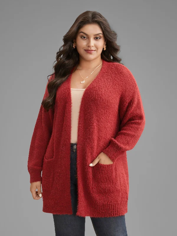 Mink-Hair Feel Pockets Open Front Cardigan