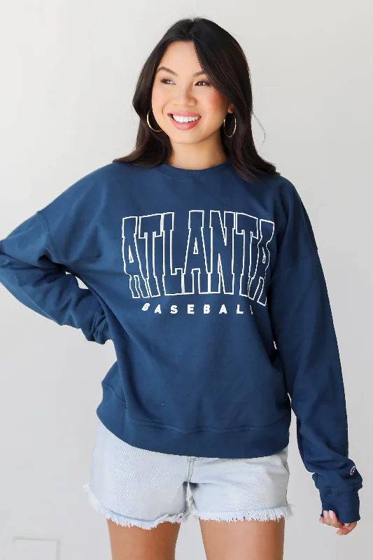 Bargain Prices Navy Atlanta Baseball Block Letter Sweatshirt