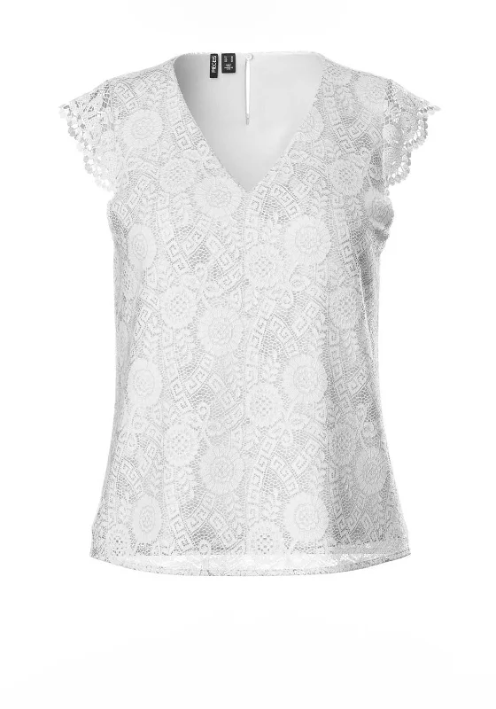 Crazy Savings Pieces Colline Lace V Neck Top, Cloud Dancer