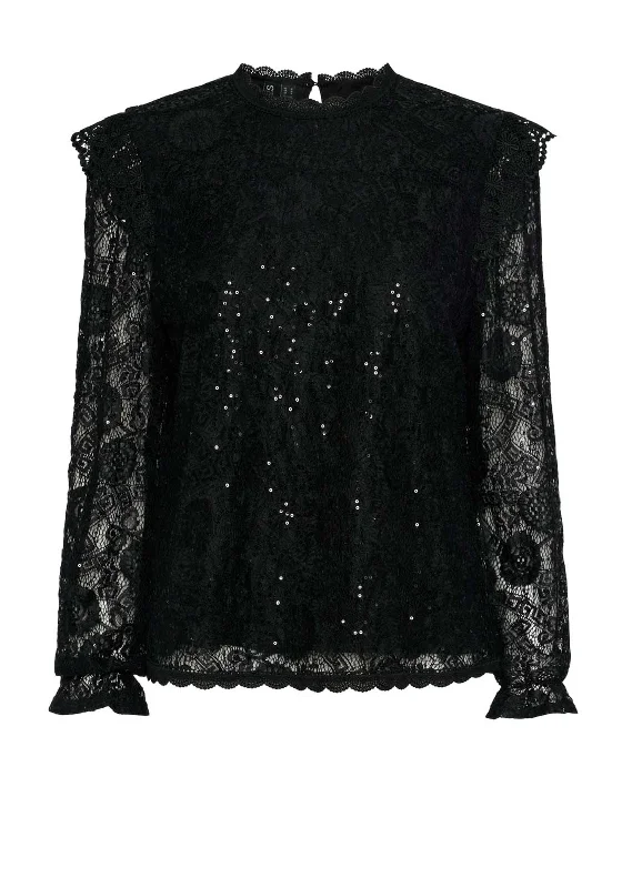 Special Price Pieces Colline Lace Sequin Top, Black