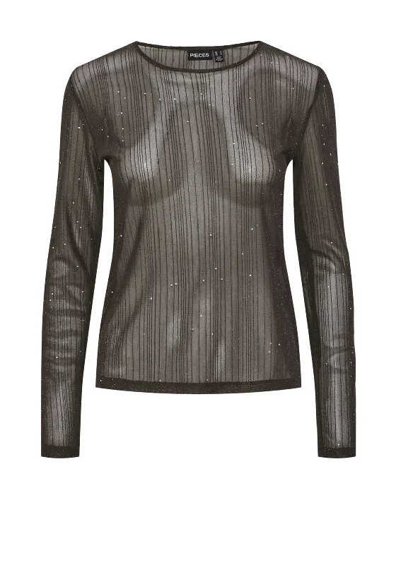 Must-Have Deals Pieces Palme Sheer Glitter Top, Morel