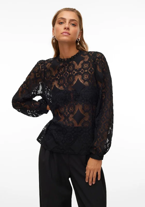 Weekend Extravaganza: Shop Now Vero Moda Ganna Semi Sheer Lace Blouse, Black
