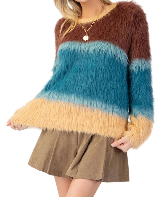 Can't Be Beat Tellie Mohair Sweater In Mocha/teal