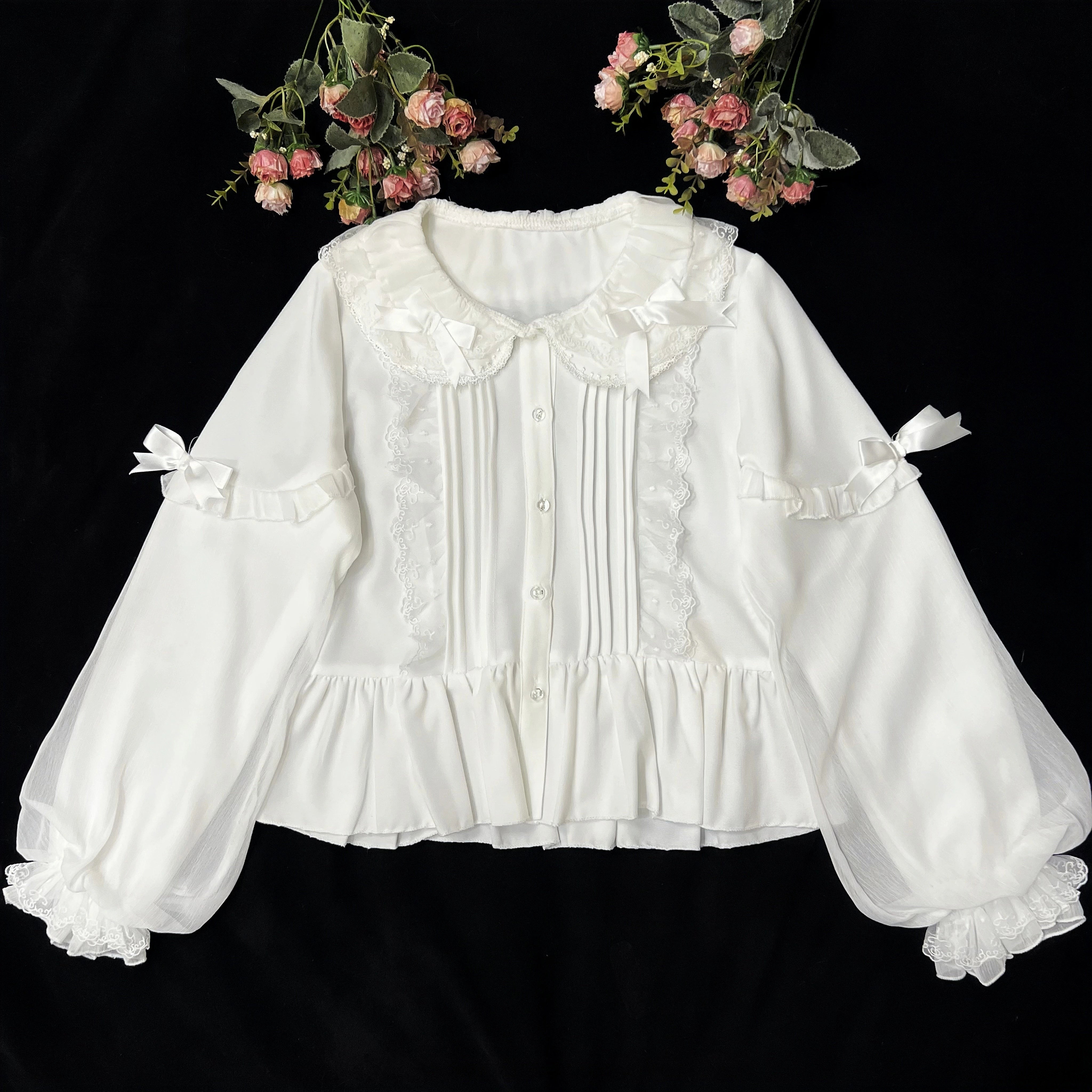 DMFS Lolita~Sweet Lolita Blouse Double-layered Puff Sleeves Lolita Shirt