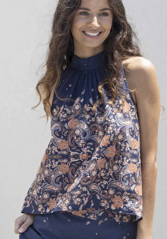 Instant Deal Midsummer's Paisley Linen Halter Top