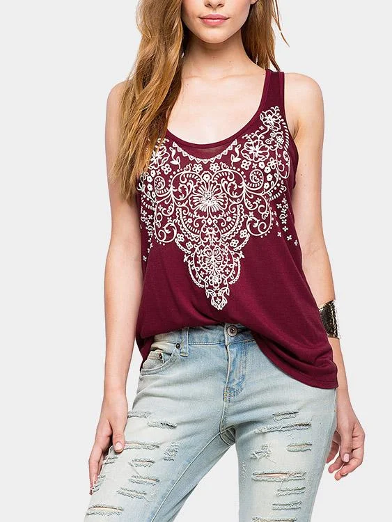 Weekend Sale: Don't Miss Out Custom Round Neck Geometrical Sleeveless Burgundy Tank Top Weekend Sale: Don't Miss Out Custom Round Neck Geometrical Sleeveless Burgundy Tank Top