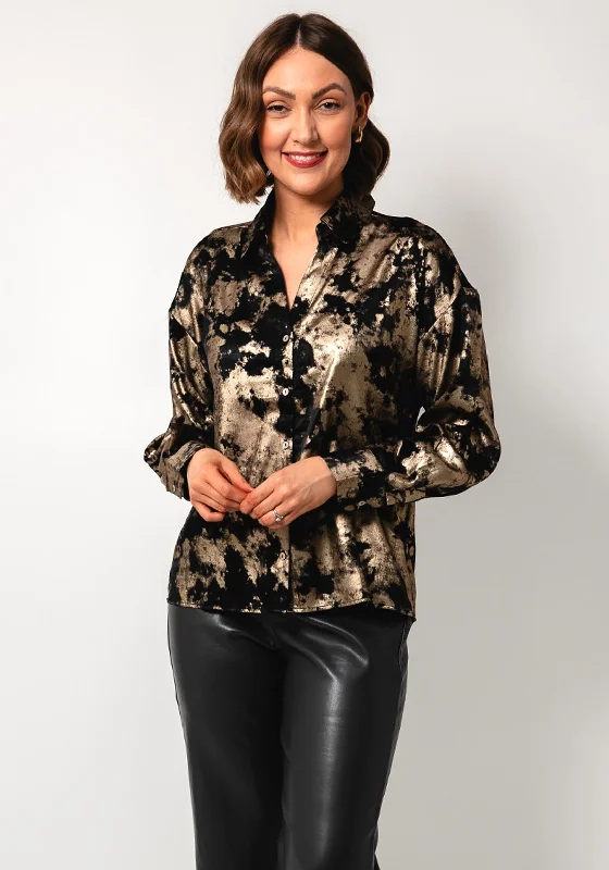 Weekend Discounts to Love Esqualo Metallic Patterned Satin Shirt, Black