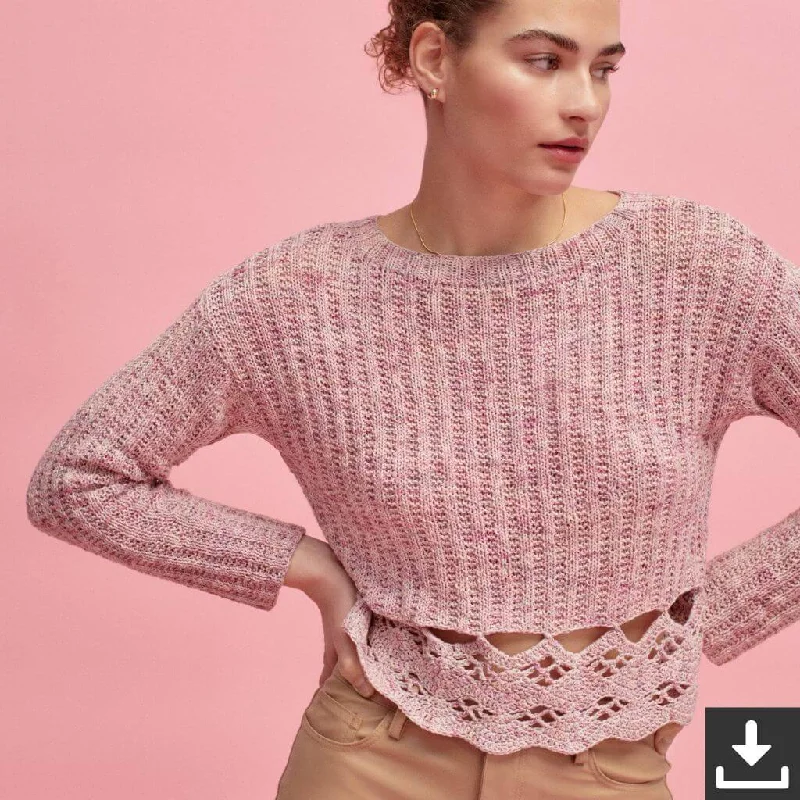 Hurry In Pullover mit Häkelborte Strickset - Lana Grossa (PDF)
