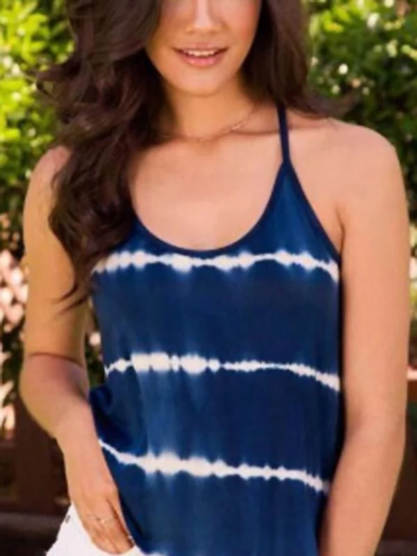 Custom Halter Stripe Sleeveless Dark Blue Camis