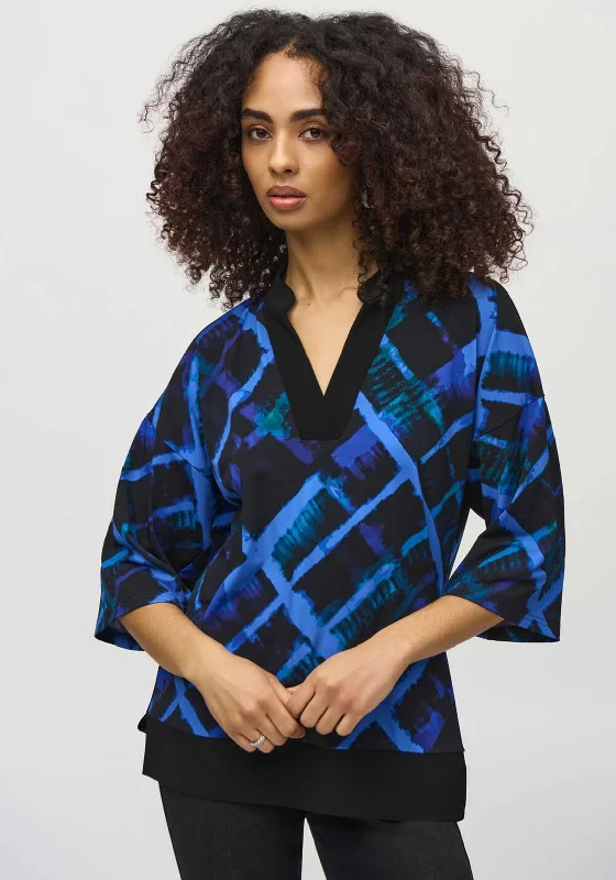 Clearance Sale Joseph Ribkoff Check Print Tunic Top, Black and Blue