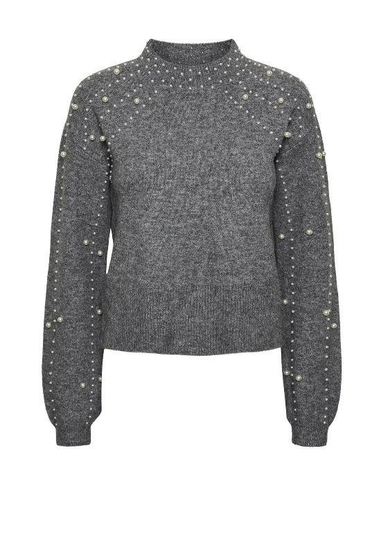 Year-End Deals Pieces Rea High Neck Pearl Jumper, Grey