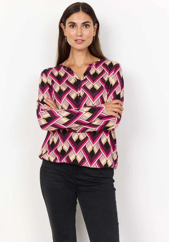 Cash Savings Soyaconcept Felicity Geometric Print V Cut Top, Pink