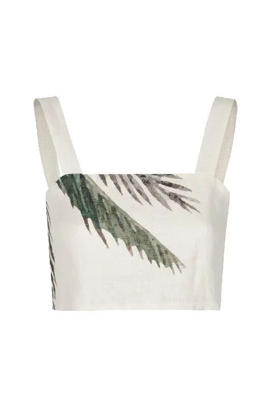 Flash Sale Guainia Linen Top in Ivory Palms