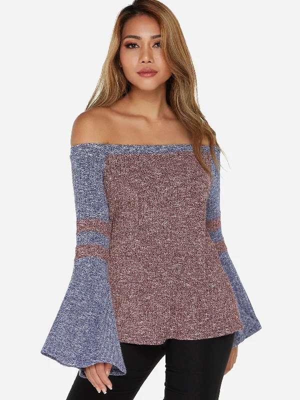 New Markdowns Custom Off The Shoulder Stripe Long Sleeve T-Shirts