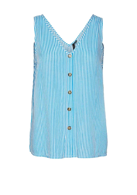 Big Deal Vero Moda Bumpy Stripe V Neck Top, Ibiza Blue & Snow White