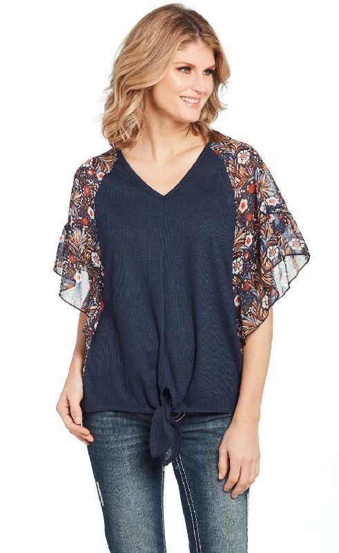 Sale Event Cowgirl Up Womens Blue Multi Polyester Waffle Knit Tunic S/S