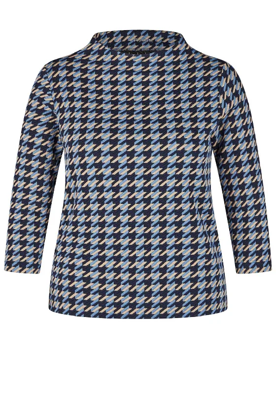 Customer Appreciation Sale Rabe Geo Jacquard Cropped Sleeve Top, Blue