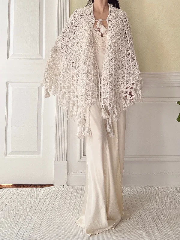 Weekend Discounts to Enjoy Vintage Crochet Cape Shawl - OSFM