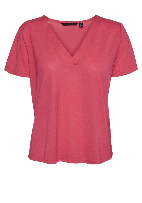 Big Discounts Vero Moda Curve Spicy V Neck T-Shirt, Raspberry Sorbet