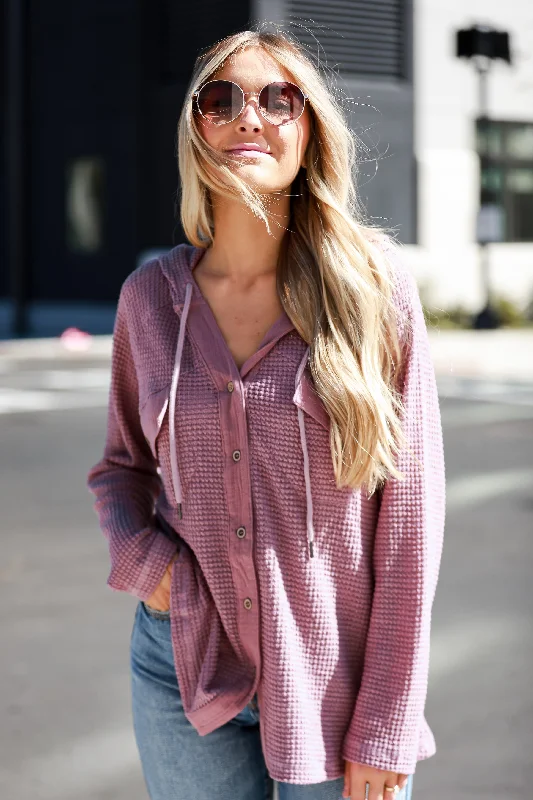 Weekend Bargains to Savor FINAL SALE - Casual Magic Mauve Waffle Knit Hoodie