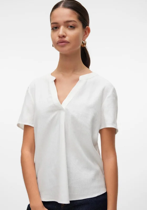 Weekend Savings Bonanza Vero Moda Mymilo V Neck Linen Top, Snow White