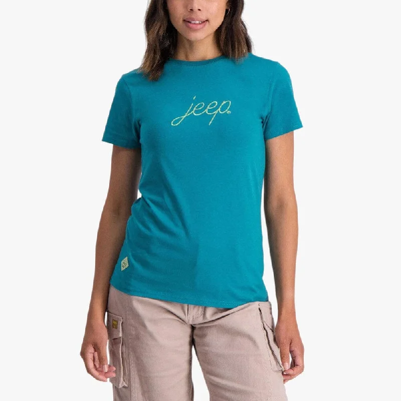 Weekend Deals That Thrill Jeep Womens Applique Short Sleeve Tee Turquoise