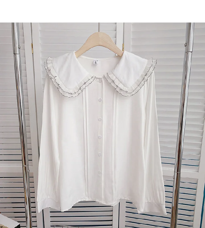 Savings Event Doll collar lace temperament Long Sleeve Shirt  6410